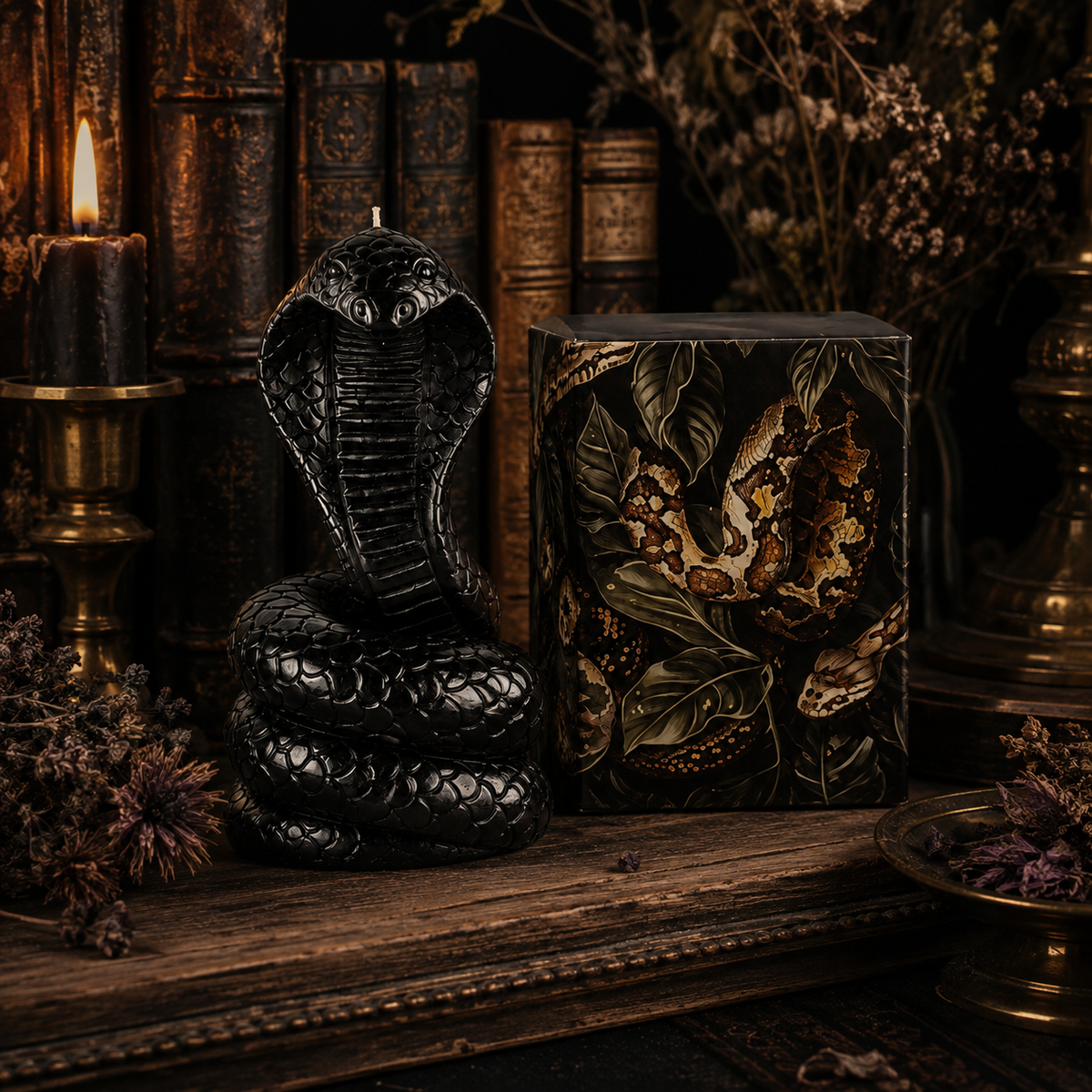 Black Cobra Statement Candle ⌾ 7" Gothic Decor Candle