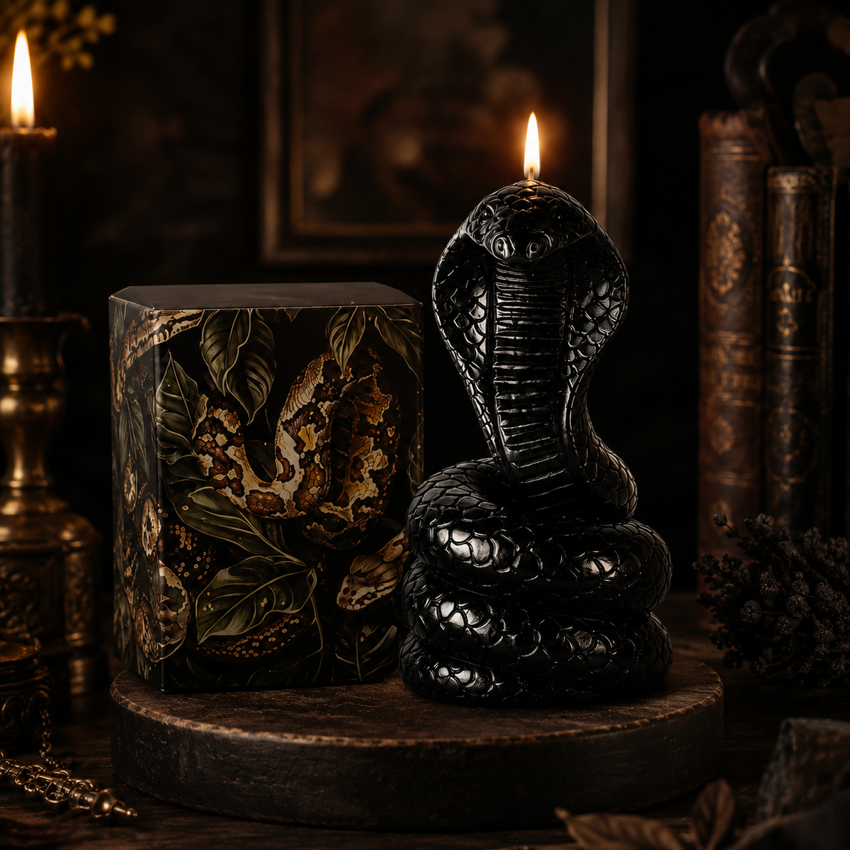 Black Cobra Statement Candle ⌾ 7" Gothic Decor Candle