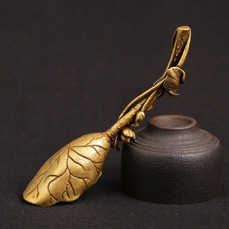 Lotus Leaf Tea Scoop ✦ Vintage Brass Tea Scoop