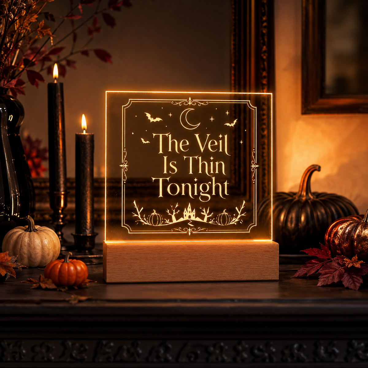 The Veil Is Thin Tonight ✦ Engraved LED Acrylic Halloween Plaque