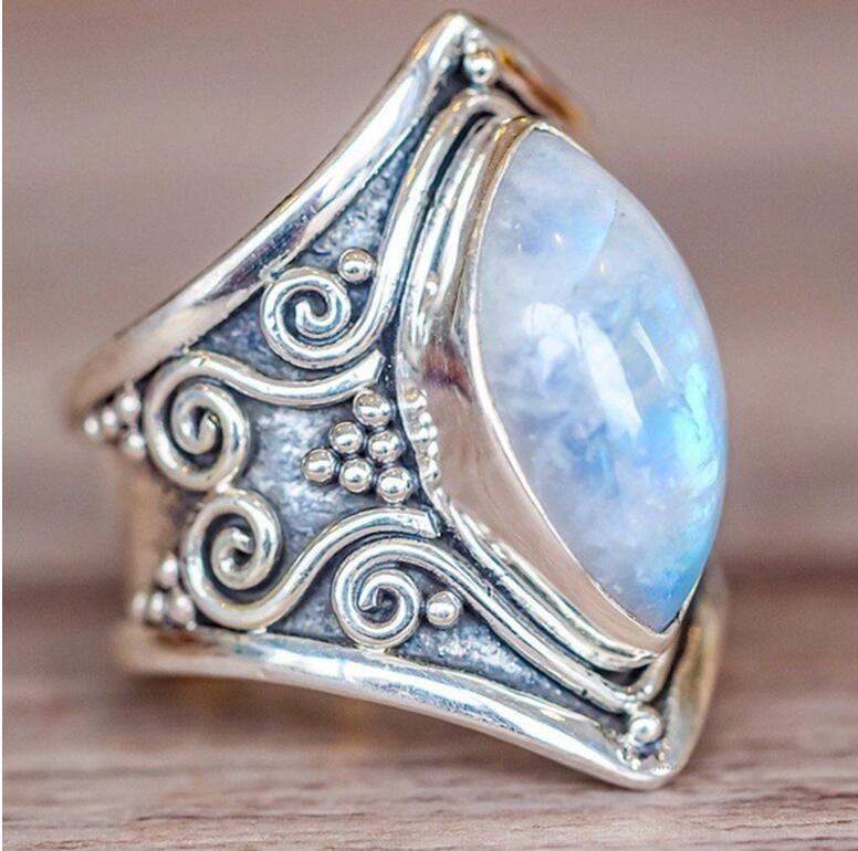 Vintage Moonlight Stone Statement Ring ✦ Celestial Jewelry