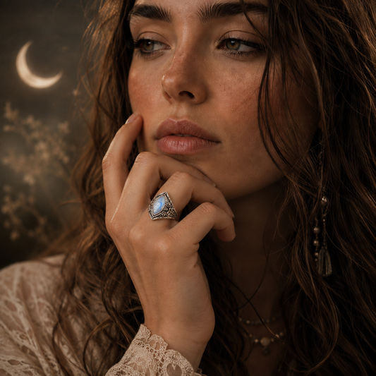 Vintage Moonlight Stone Statement Ring ✦ Celestial Jewelry