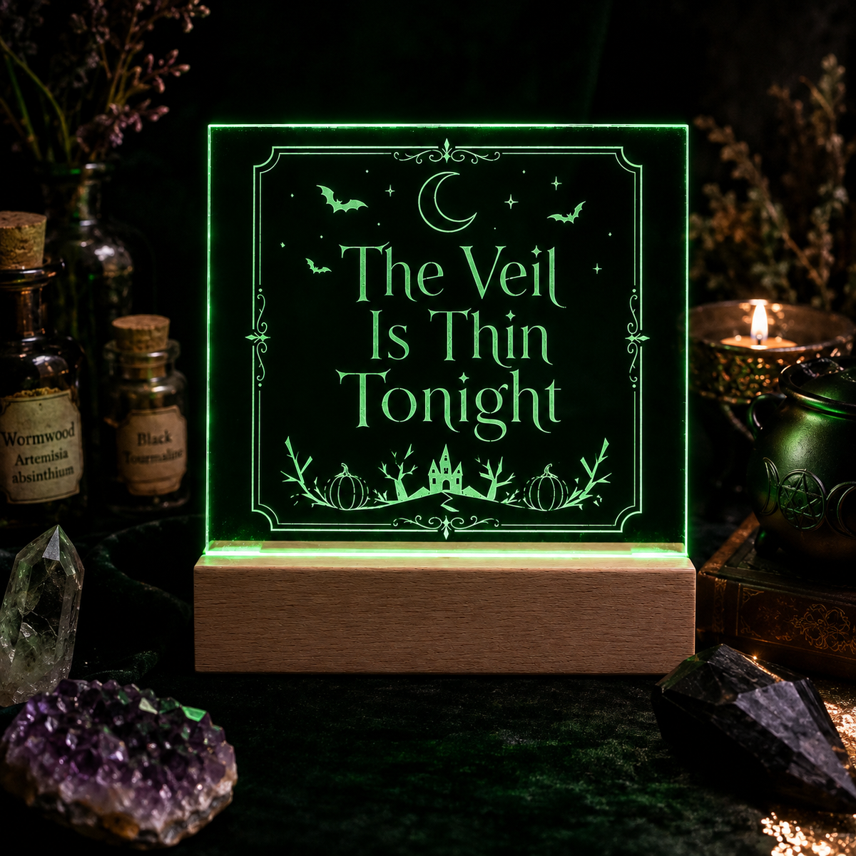 The Veil Is Thin Tonight ✦ Engraved LED Acrylic Halloween Plaque