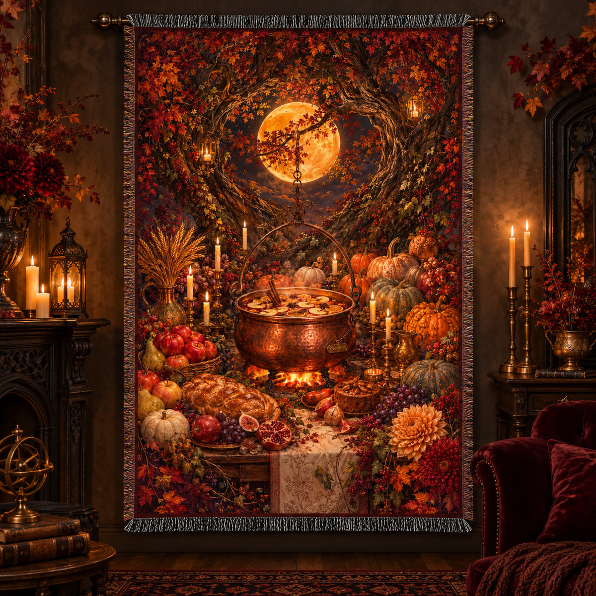 The Harvest Moon Feast ✦ 100% Cotton Heirloom Woven Blanket
