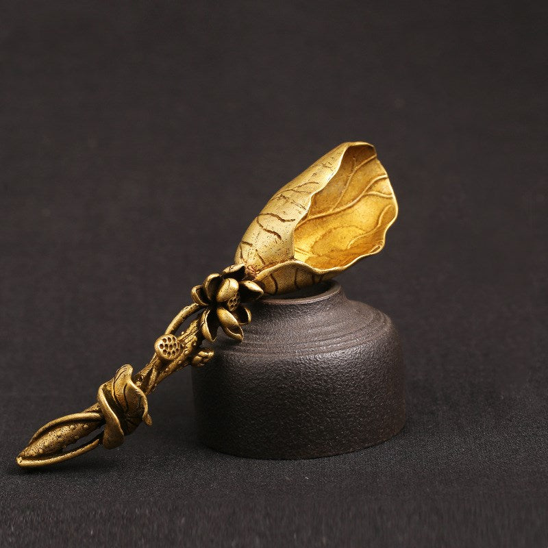 Lotus Leaf Tea Scoop ✦ Vintage Brass Tea Scoop